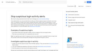 Stop suspicious login activity alerts - G Suite Admin Help