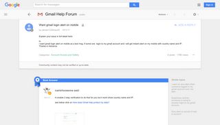 Want gmail login alert on mobile - Google Product Forums