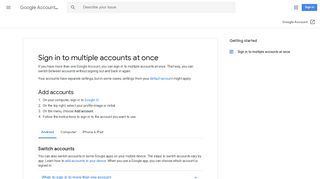 Sign in to multiple accounts at once - Android - Google Account Help