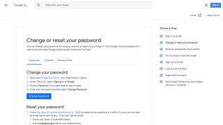 Change or reset your password - Computer - Gmail Help