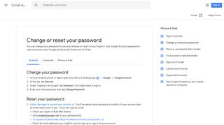 Change or reset your password - Android - Gmail Help - Google Support
