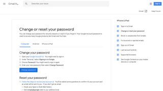 Passwort ändern oder zurücksetzen - Computer - Gmail-Hilfe