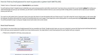 How do I find my Gmail password to reset my passcode or pattern lock ...
