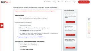 LastPass - How can I login to multiple Gmail accounts on the same ...