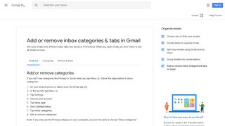 Add or remove inbox categories & tabs in Gmail - Android - Gmail Help