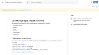 Use the Google Album Archive - Picasa and Picasa Web Albums Help
