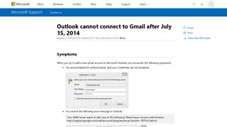 Outlook cannot connect to Gmail after July 15, 2014 - Microsoft Support
