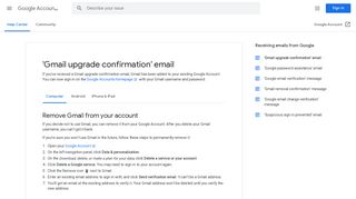 'Gmail upgrade confirmation' email - Computer - Google Account Help