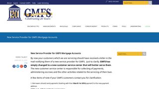 New Service Provider for GMFS Mortgage Accounts – GMFS Partners