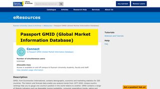 Passport GMID (Global Market Information Database) - Ryerson Library