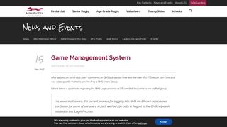 Game Management System - Leicestershire Rugby Union
