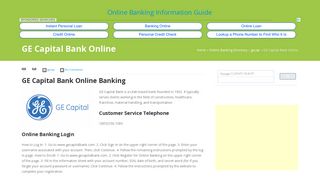 GE Capital Bank Online | Online Banking Information Guide