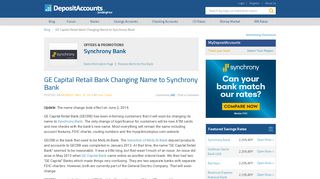 GE Capital Retail Bank Changing Name to Synchrony Bank