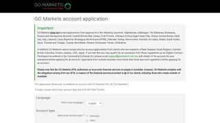 GO Markets account application
