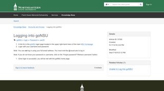 Article - Logging into goNSU - TeamDynamix