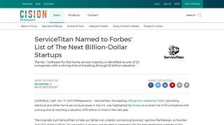 ServiceTitan Named to Forbes' List of The Next Billion-Dollar Startups
