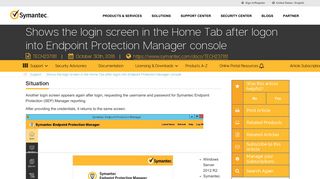 Shows the login screen in the Home Tab after ... - Symantec Support