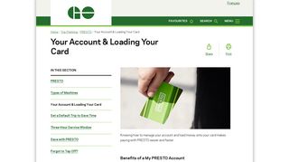 Your Account & Loading | PRESTO | Trip Planning | GO Transit