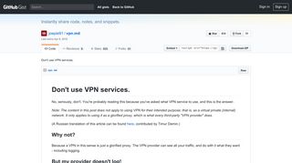 Don't use VPN services. · GitHub