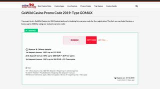 GoWild Casino Promo Code 2019: Type GOMAX