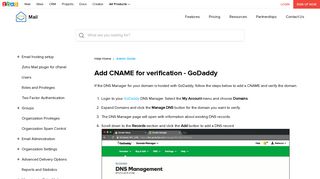 GoDaddy DNS - CNAME, MX for Zoho Mail