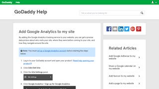 Add Google Analytics to my site | GoDaddy Help US