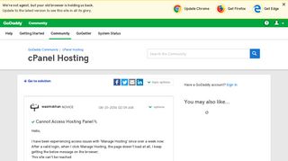 Solved: Cannot Access Hosting Panel - GoDaddy Community