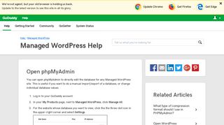 Open phpMyAdmin | Managed WordPress - GoDaddy Help US