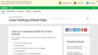 View your database details for cPanel hosting | Linux ... - GoDaddy