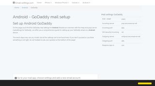 Android - GoDaddy mail setup | Email settings