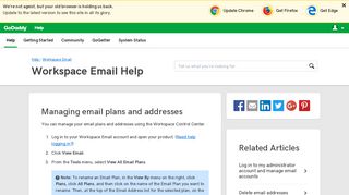 Managing email plans and addresses | Workspace Email - GoDaddy ...