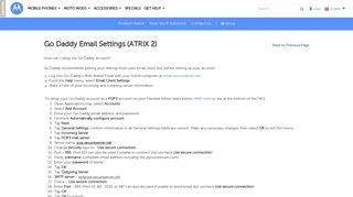 Go Daddy Email Settings (ATRIX 2) - Motorola Support - UK