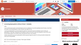 accessing phpmyadmin without cPanel - Godaddy : webdev - Reddit