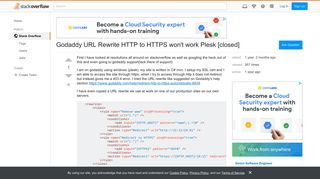 Godaddy URL Rewrite HTTP to HTTPS won't work Plesk - Stack Overflow