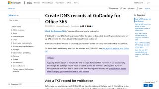 Create DNS records at GoDaddy for Office 365 | Microsoft Docs