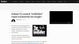 Kabam To Launch 'Godfather' Game Exclusively On Google+ - Forbes