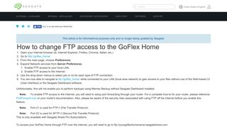 How to change FTP access to the GoFlex Home | Seagate Support