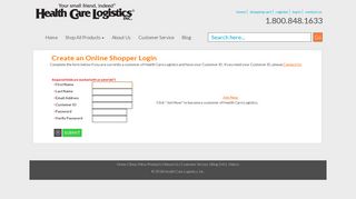 Create Online Shopper Login - Health Care Logistics