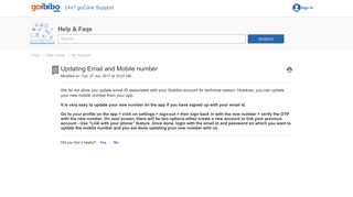 Updating Email and Mobile number - 24x7 goCare Support - Goibibo