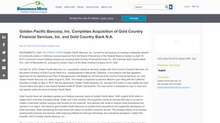 Golden Pacific Bancorp, Inc. Completes Acquisition of Gold Country ...