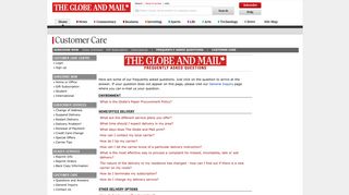 The Globe and Mail: Home Delivery Customer Care: Frequently Asked ...