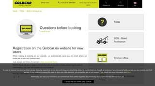 Registration on the Goldcar.es website for new users - Before renting ...