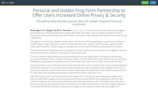 Personal and Golden Frog Form Partnership to Offer Users Increased ...
