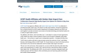 UCSF Health Affiliates with Golden Gate Urgent Care | News | UCSF ...