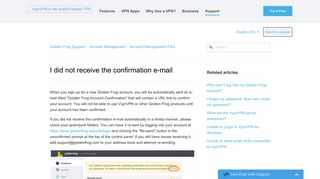 I did not receive the confirmation e-mail – Golden Frog Support
