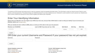 Account Activation & Password Reset - East Tennessee State University