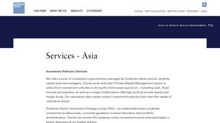 Goldman Sachs | Private Wealth Management - Services - Asia