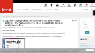 Login Timeout Expired for all networked clients connecting to GoldMine