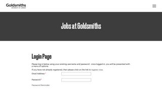 Log in - Jobs system, Goldsmiths, University of London