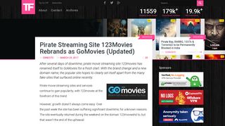 Pirate Streaming Site 123Movies Rebrands as GoMovies (Updated ...